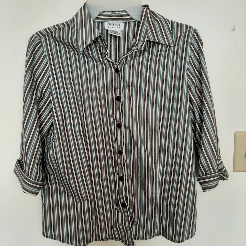 Button down blouse Size Small in brown, white, and teal From GEORGE